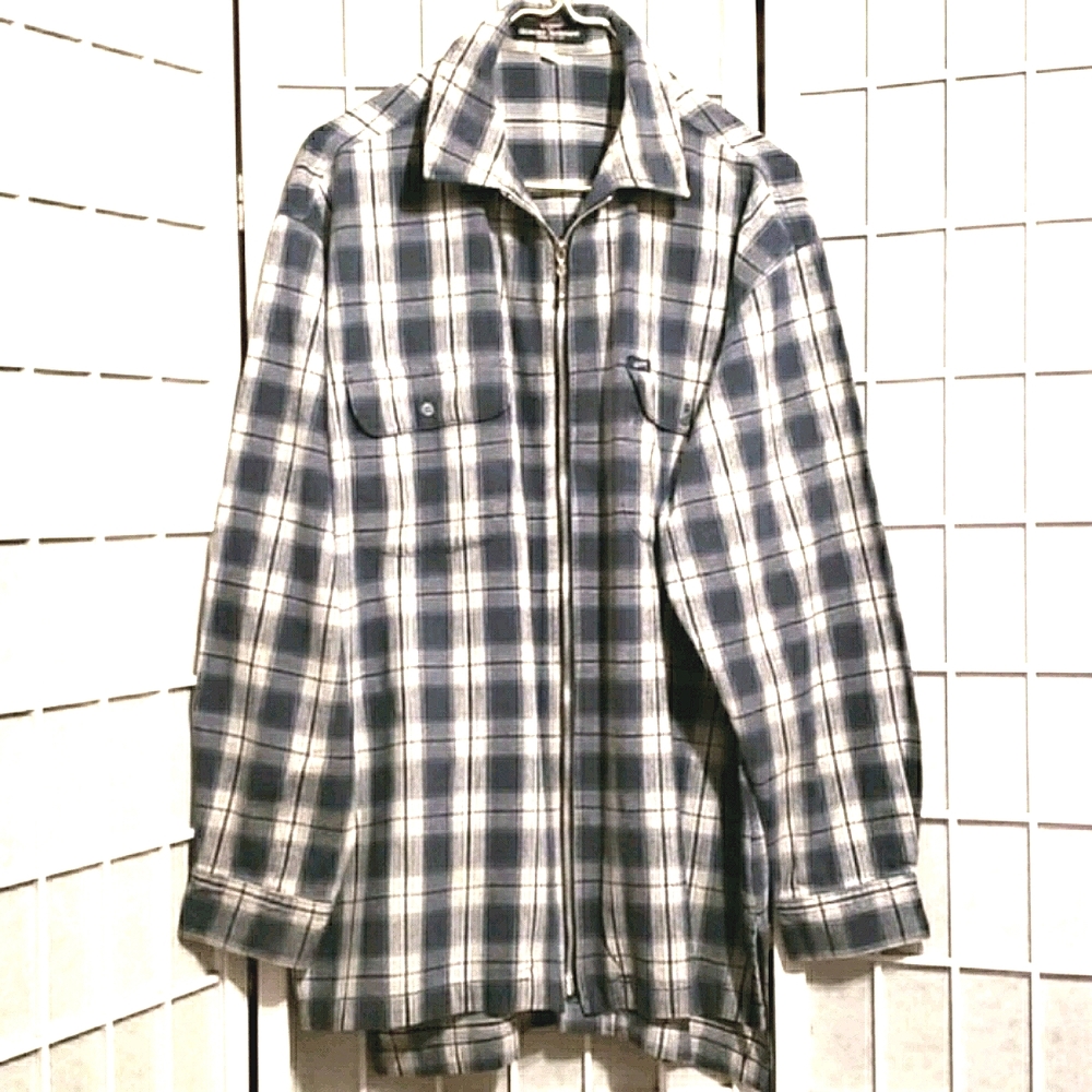 MEN GUESS VTG FLANNEL ZIP SHIRT/JKT BLUE/WHITE SZ M
